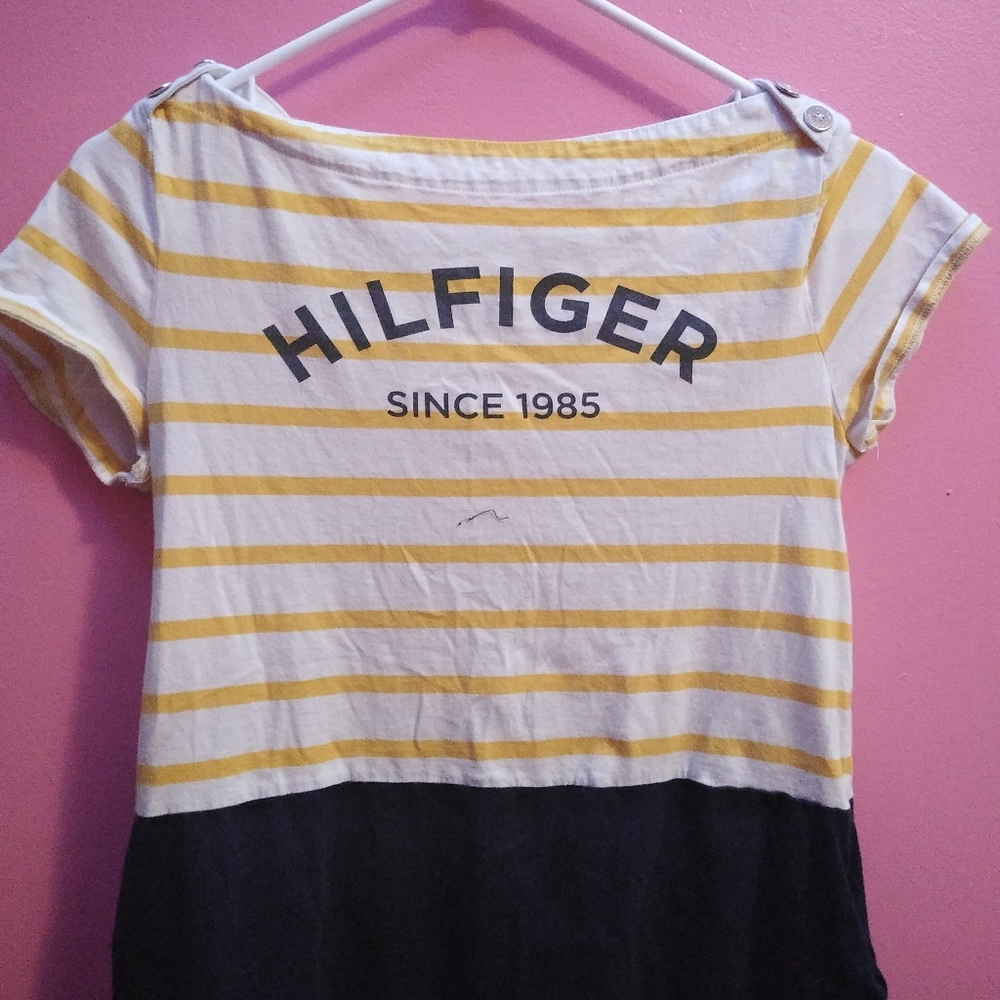 Yellow,White, And Navy Striped Shirt, Tommy Hilfiger, Size Medium.